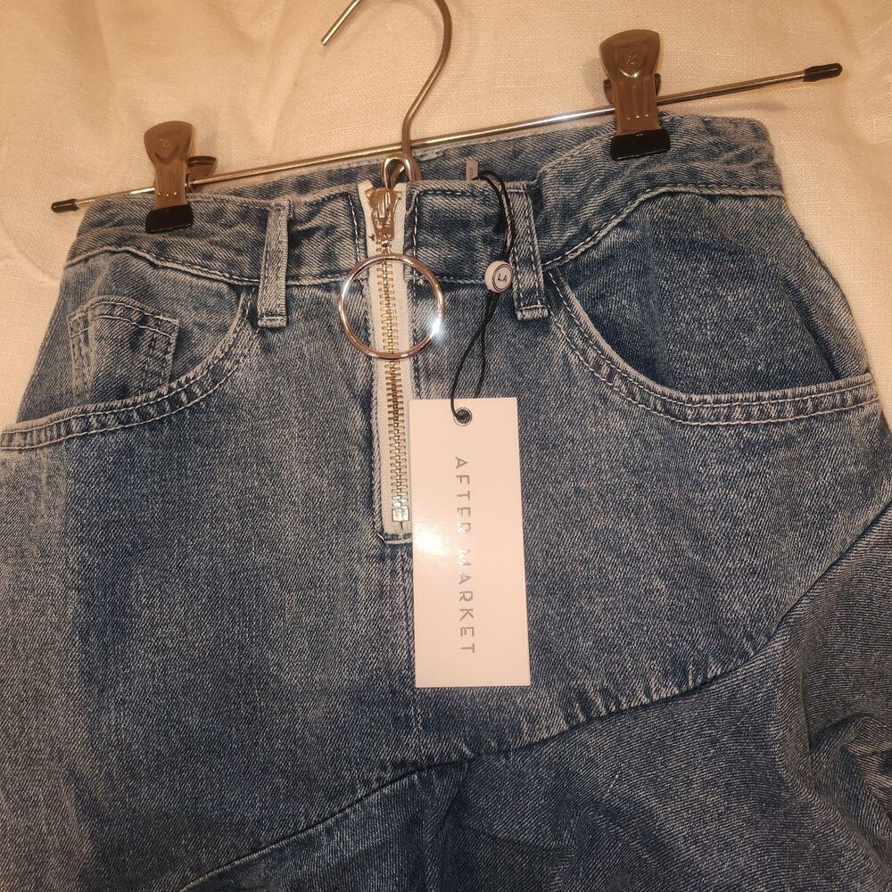 After Market x Anthropologie Asymmetrical Ruffle Denim Skirt High Low - Size XS - Picture 3 of 10